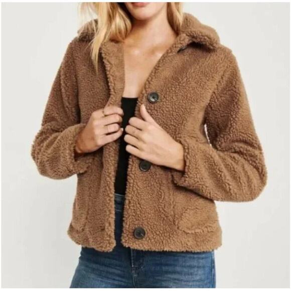 ABERCOMBIE & FITCH JACKET TEDDY BEAR TAN SZ XS COZZY TRENDY VERSATILE AESTHETIC - Picture 4 of 13